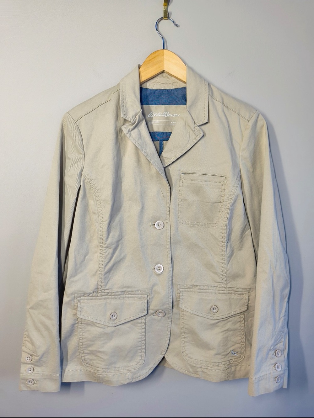Eddie Bauer Light Beige Casual Cotton-Blend Blazer, Size 12